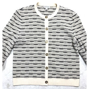 St John Sport Cardigan Sweater Cream Black Knit Metallic Sz M Med Santana Knit